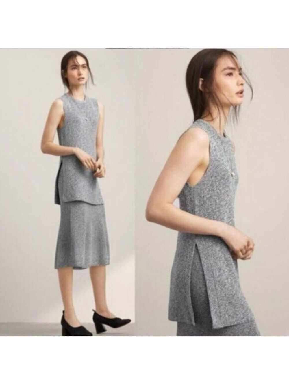 Wilfred Aritzia Palmier Sleeveless Split Hem Long Tunic Knit Sweater Top Medium